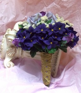 PURPLE AFRICAN VIOLETS AND LAVANDER ROSES BOUQUET